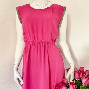 Under Skies Magenta Embellished Sleeve Trim Dress